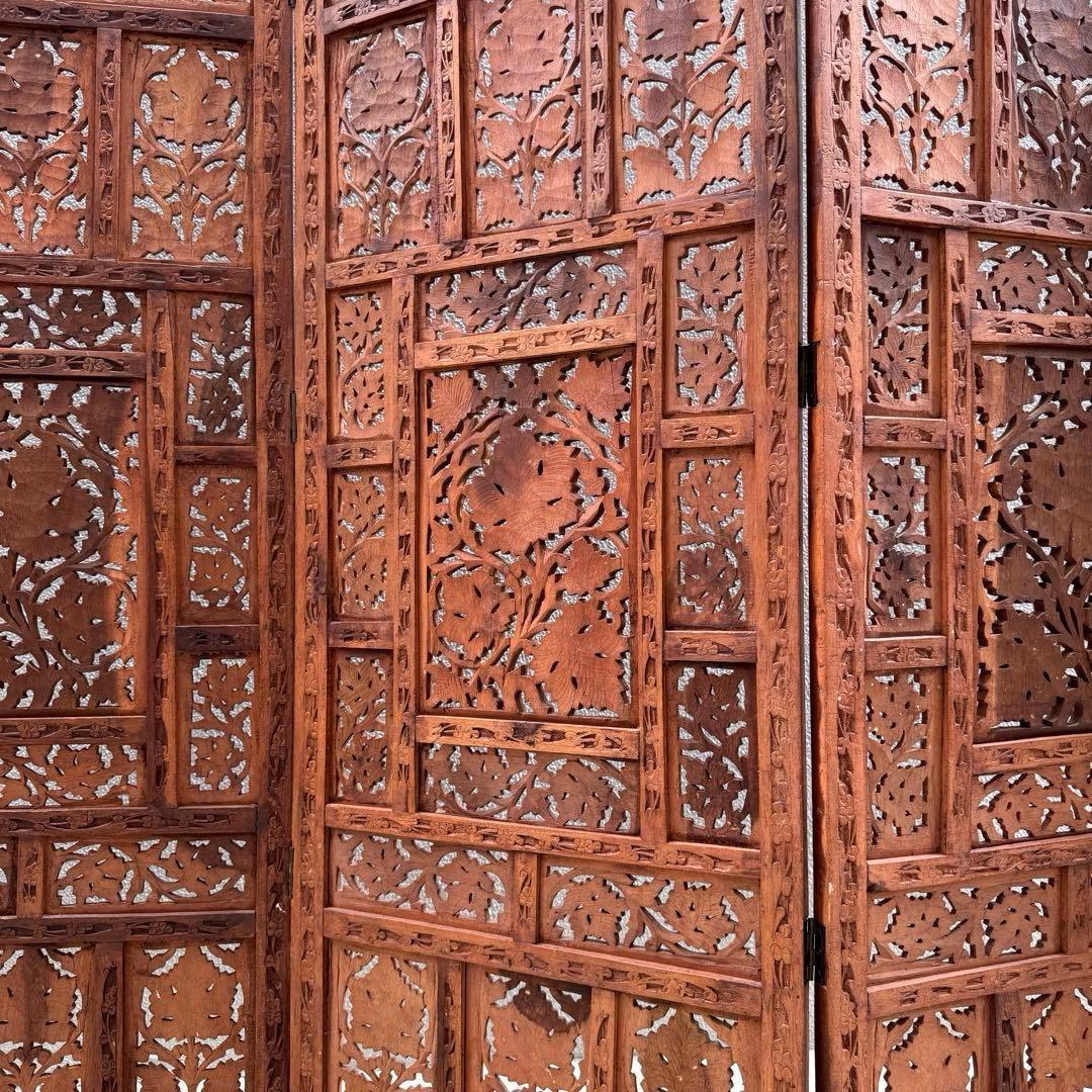 希少美品 アンティーク シーシャムウッド 4連 パーテーション 仕切り 衝立