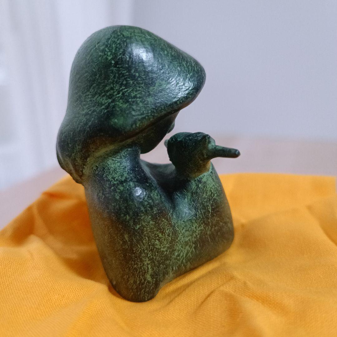 山本正道 鳩と少女 彫刻 オブジェ 女の子 青銅 鉄 鳥 骨董品