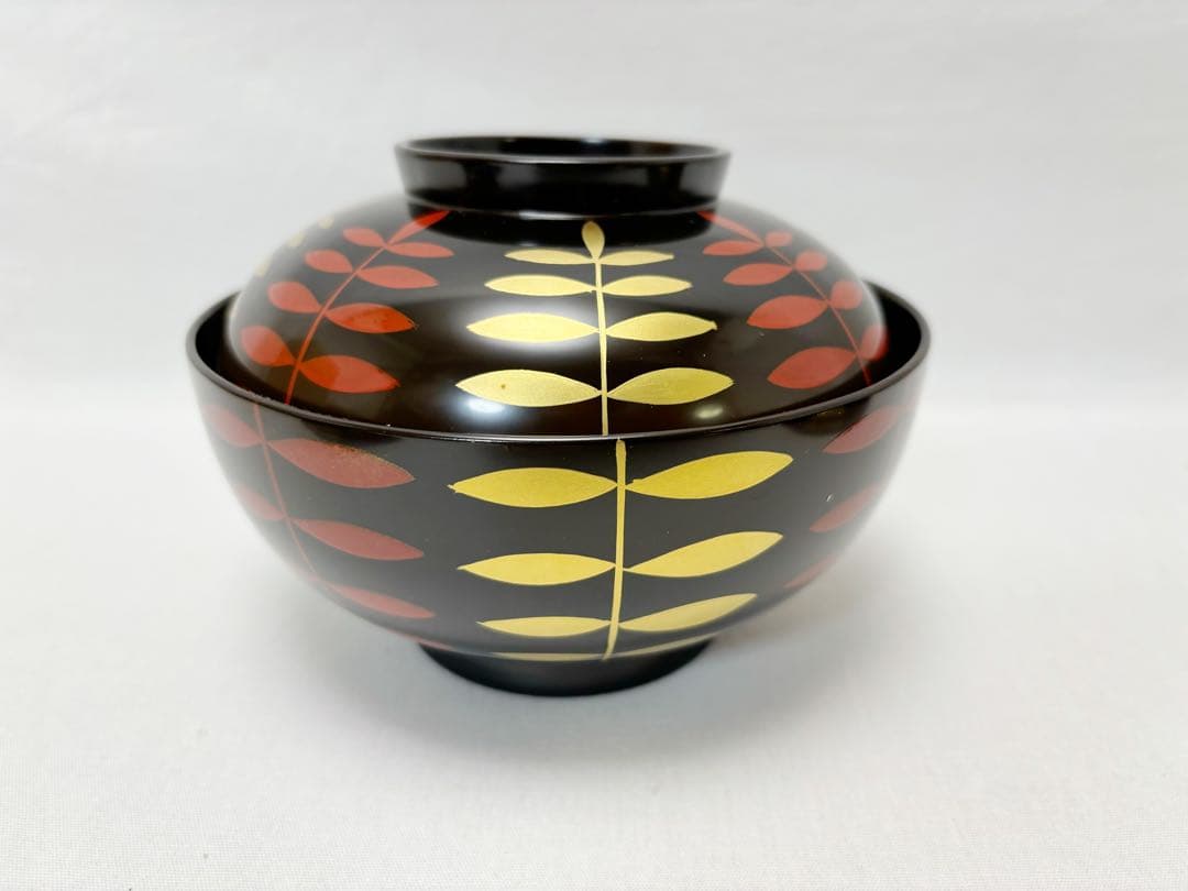 未使用 懐石道具 塗師 岡本陽斎作 木製黒真塗 金彩蒔絵 煮物椀 5客揃 共箱