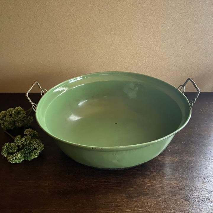 琺瑯大鍋 ホーロー両手大鍋 アンティーク ビンテージカラー 昭和レトロ