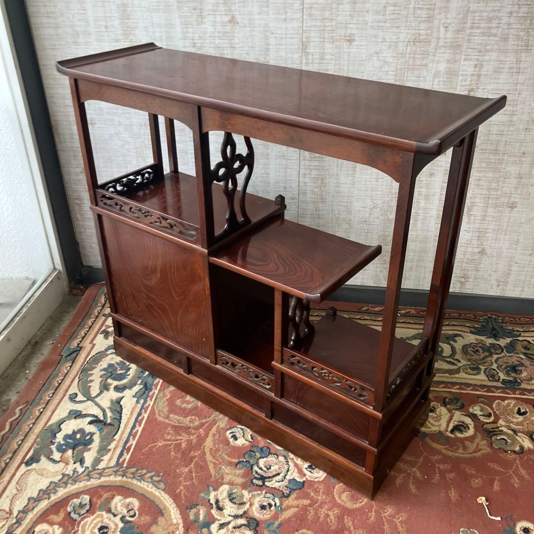 唐木家具 茶箪笥 飾り棚 中国骨董 唐草彫り サイドボード ビンテージ