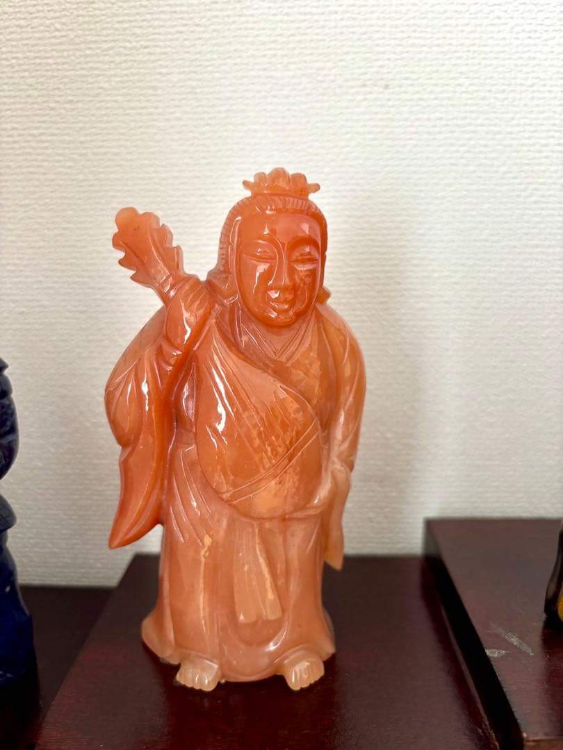 七福神 天然石彫刻像 7体セット 木製台付き