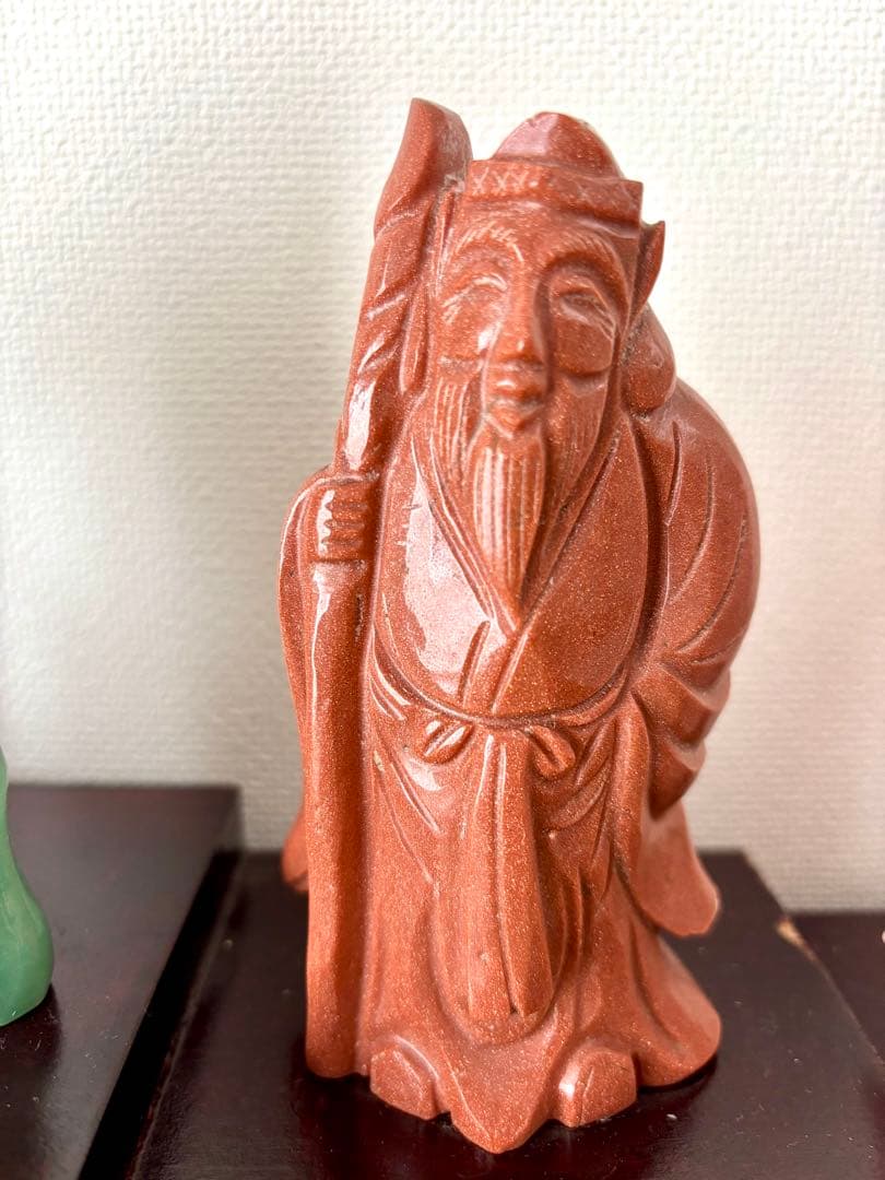 七福神 天然石彫刻像 7体セット 木製台付き