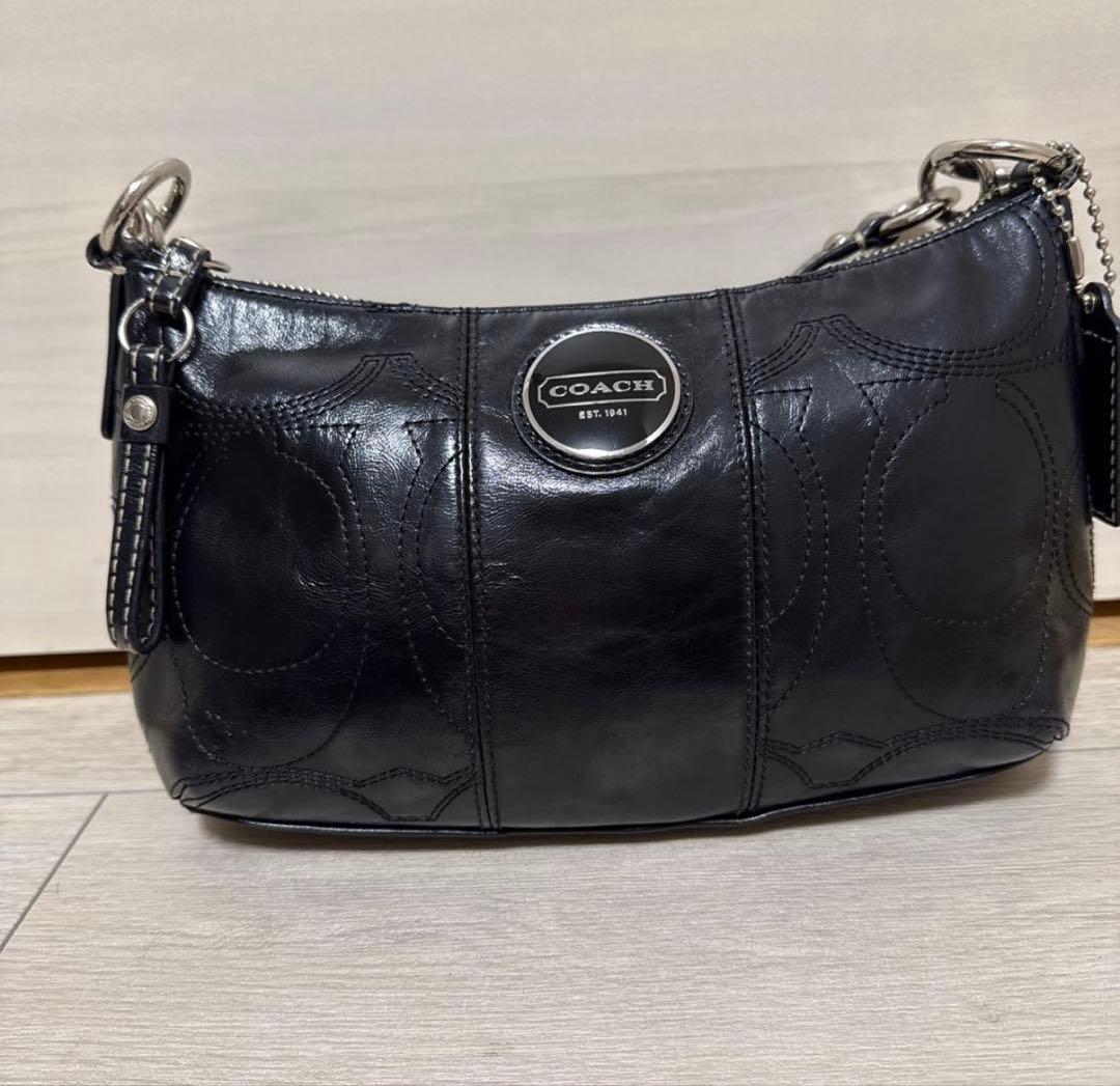 COACH ブラックレザー ハンドバッグ - メルカリ