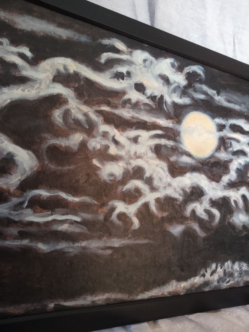 月と龍。油彩画 11ｘ9 インチサイズ