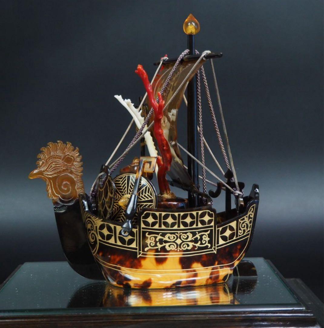 送料無料 本鼈甲宝船 赤血珊瑚・白珊瑚付 本物保証 時代物 Yahoo