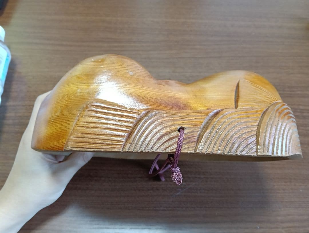 骨董 木製面 おかめ 縁起物 手掘り 木彫り 壁掛け お面 - メルカリ