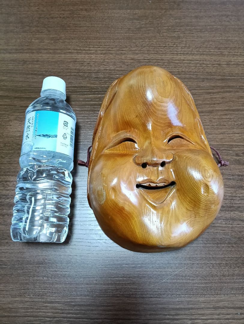 骨董 木製面 おかめ 縁起物 手掘り 木彫り 壁掛け お面 - メルカリ