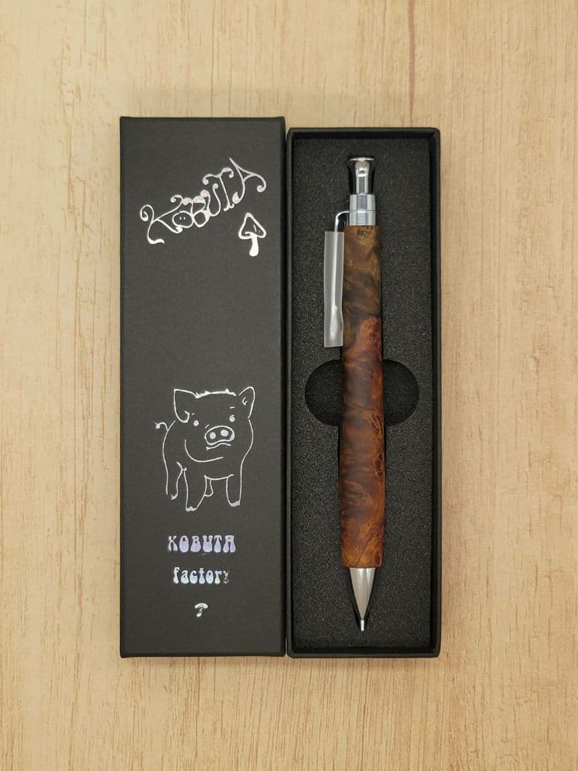 新品 こぶた工房 極上花梨瘤 紅白グロテスク シャープペンシル0.5