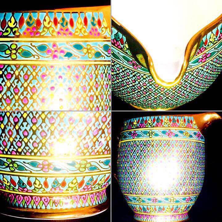 タイ王室御用達手書き ベンジャロン焼 クリマー＆シュガーポット