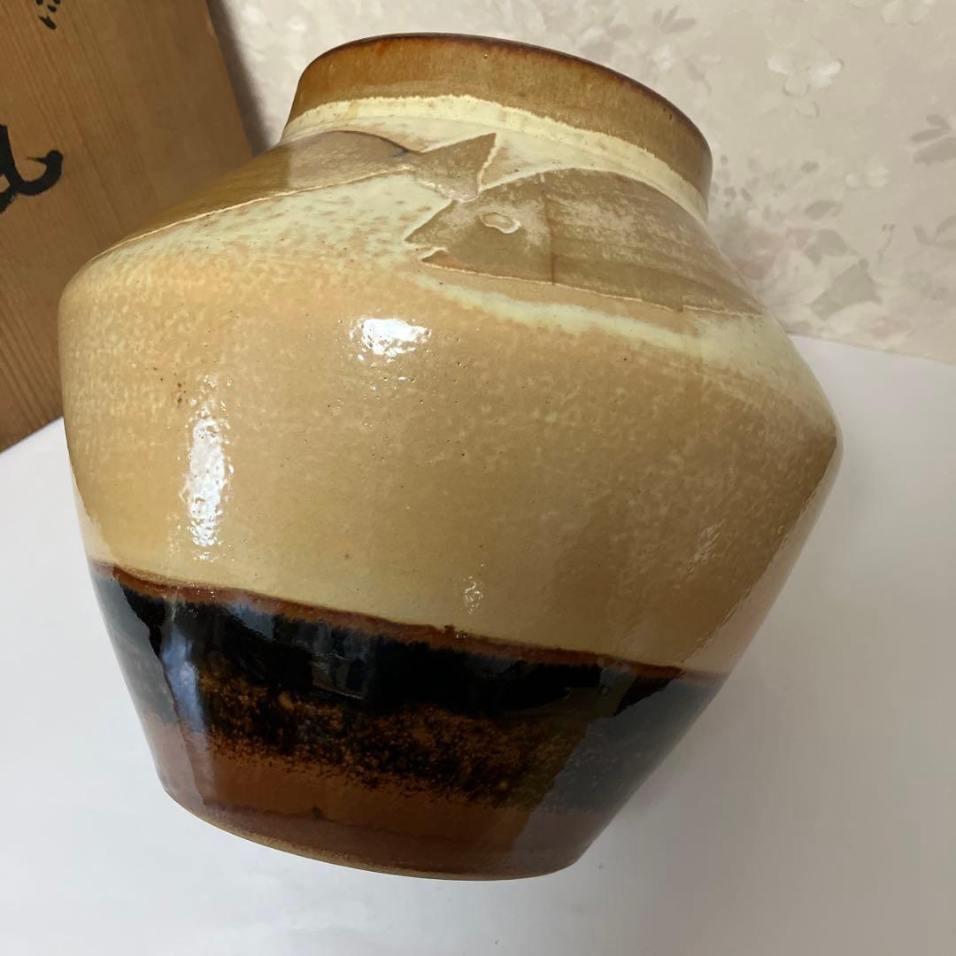 魚紋花瓶 京焼陶芸家「新開寛山」作 美術品・アンティーク・コレクション