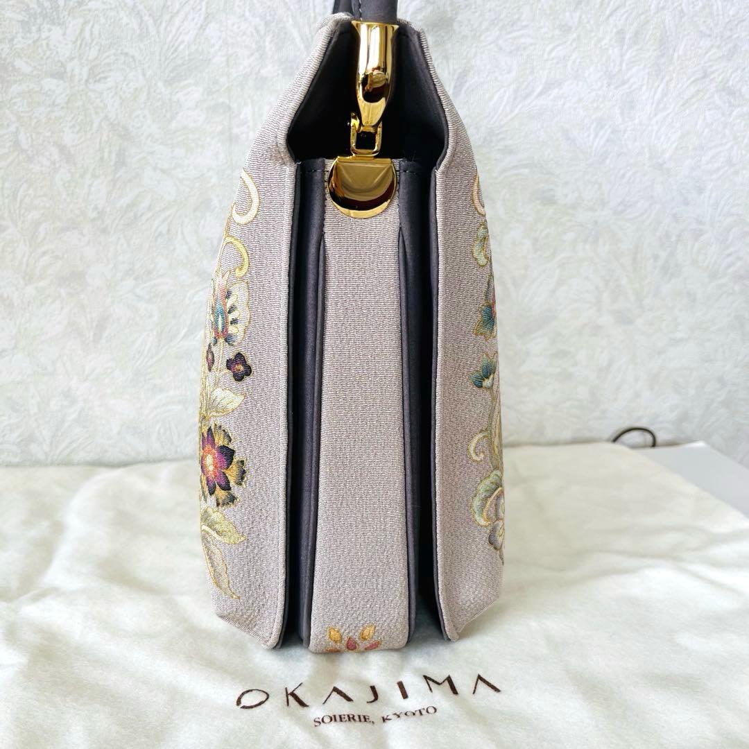 【極美品】オカジマ　皇室御用達　和装バッグ　絹100% 保存袋　利休　花柄　刺繍