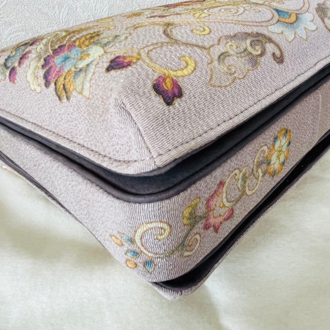 【極美品】オカジマ　皇室御用達　和装バッグ　絹100% 保存袋　利休　花柄　刺繍