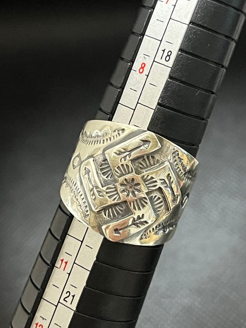 k*o様 Silver 925 スワスティカ印台リング 彫金 卍 21号 9.2