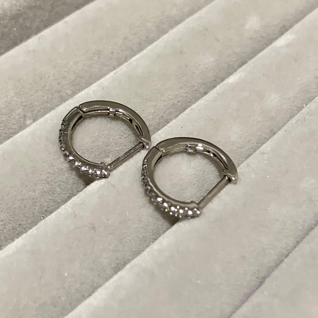 Pt900 天然ダイヤモンド 中折れフープピアス