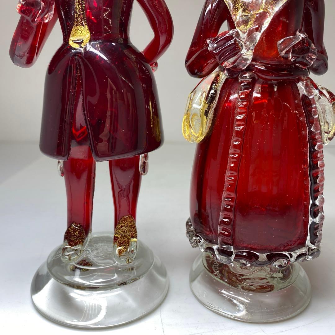 ムラーノ ベネチアングラスフィギュリンペア高さ18.7・18㎝東な7-0305③