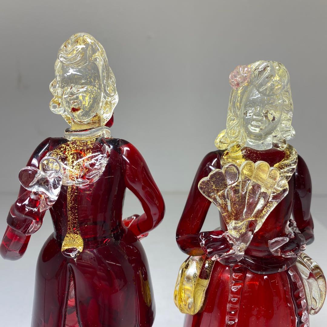 ムラーノ ベネチアングラスフィギュリンペア高さ18.7・18㎝東な7