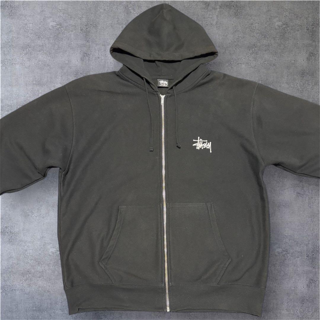 【極美品】STUSSY ステューシー ジップパーカー ビッグロゴ 黒 XLサイズ