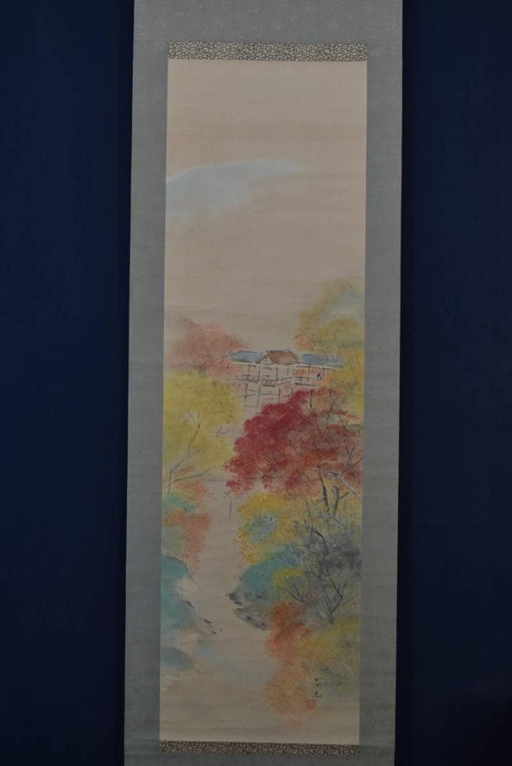 【真作】堀江春斎/秋景通天橋図/掛軸☆宝船☆Z-919