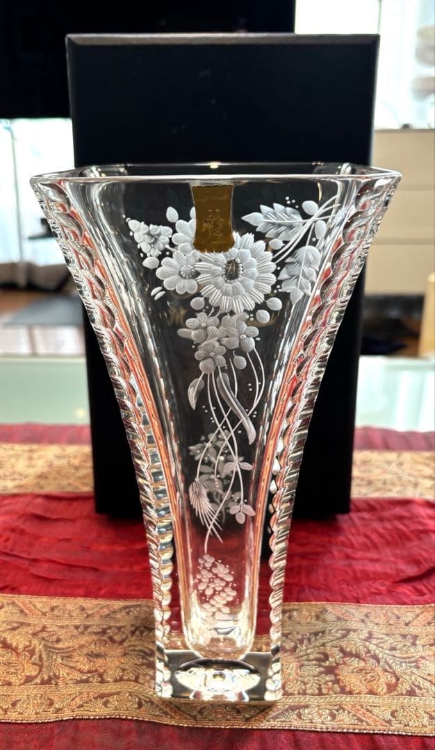 新品 希少 マイセン クリスタルガラス フラワーベース 花瓶 箱付 25cm