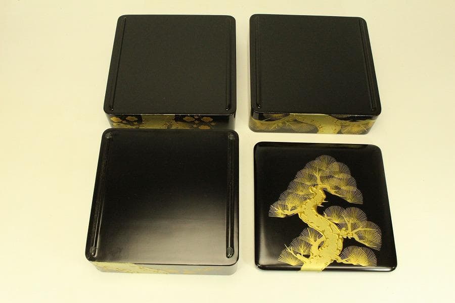 会津塗 松竹梅蒔絵 重箱 朝光作 未使用(ZE578)