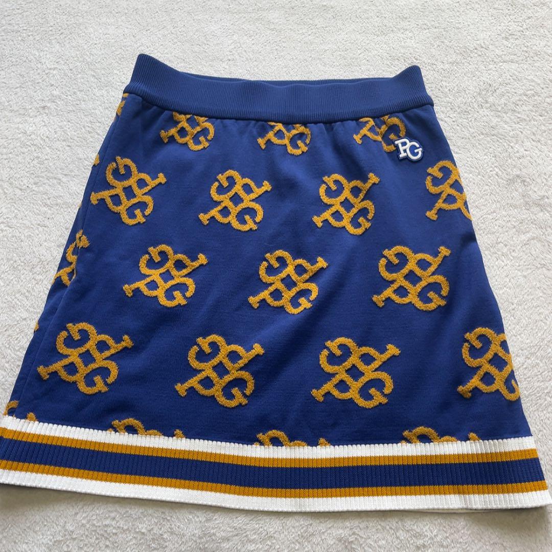 極美品　パーリーゲイツ　ニット　スカート　セットアップ　モノグラム　総柄　ブルー