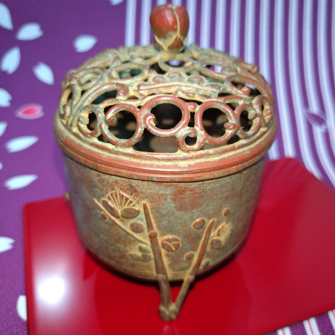 良品】高岡銅器 須賀月芳作 香炉 蝋型鋳銅 共箱 証明書