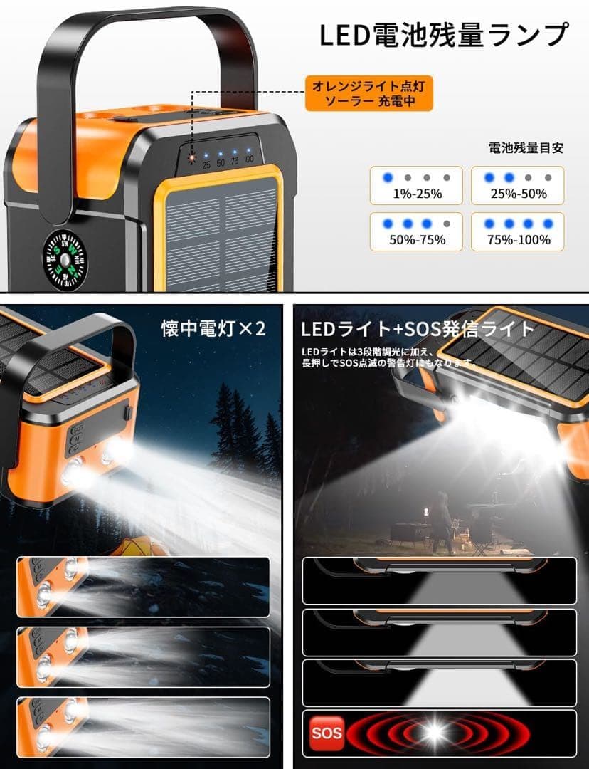 80000mAh 大容量 ソーラーモバイルバッテリー 災害対策 同時充電