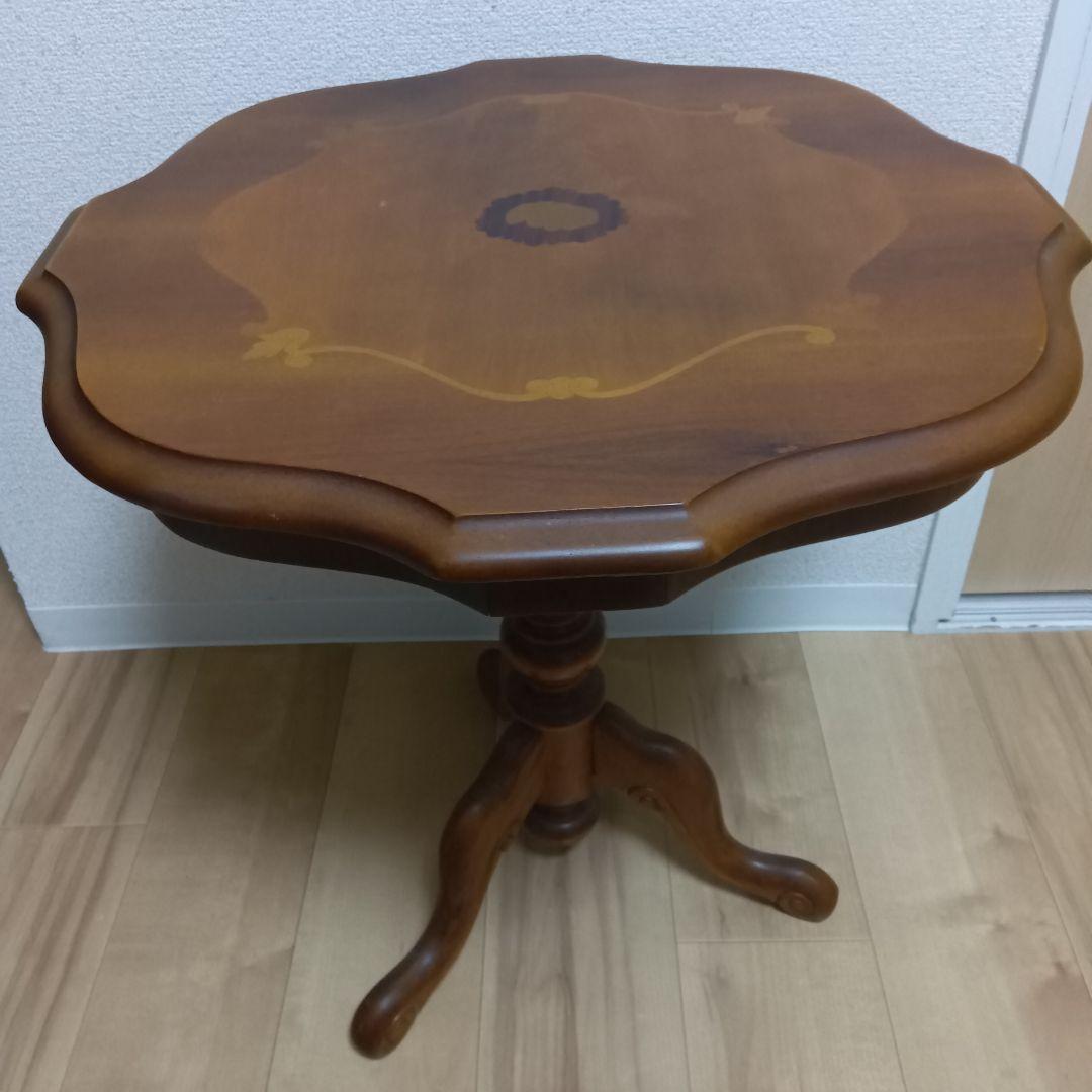 イタリア サイドテーブル 猫脚 象嵌 彫刻 アンティーク調 コーヒーテーブル