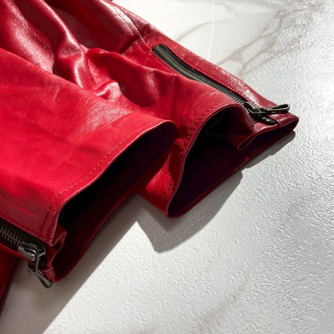 極美品✨】SCHAFFEN ライダースジャケット ラムレザー 希少色 赤 L