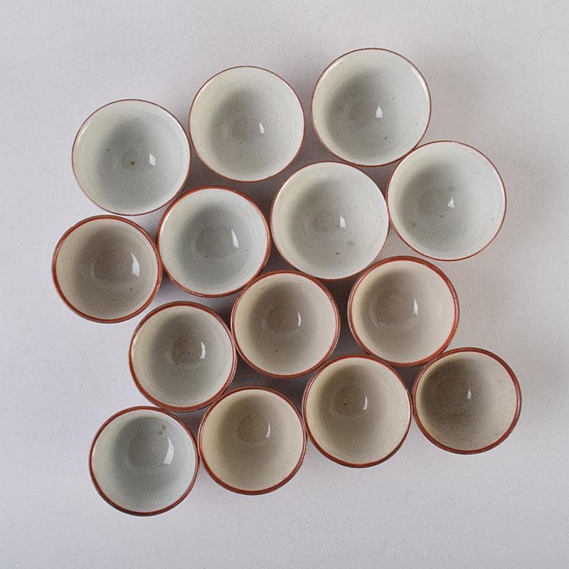 九谷焼 古九谷 赤絵金彩 煎茶碗 3種十四客まとめて 時代箱