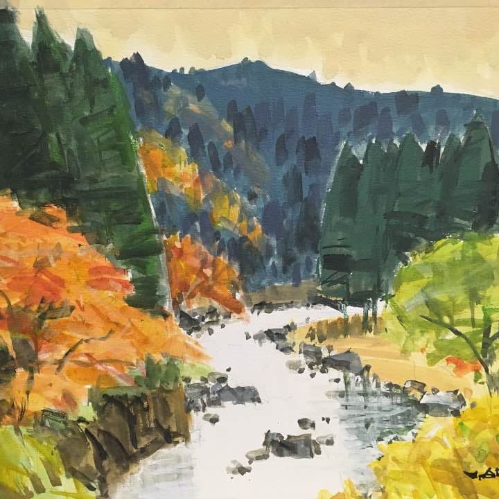 秋色     水彩画  荒木久夫 秋色 水彩画 荒木久夫