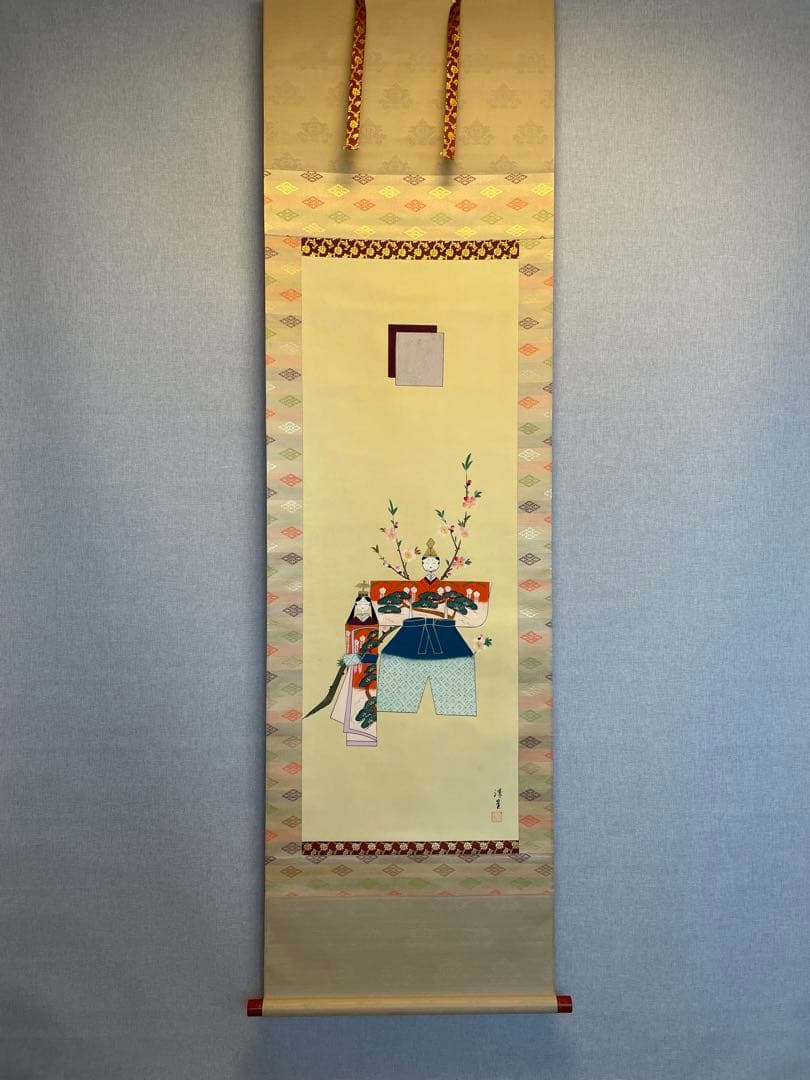 長谷川清堂 「雛之図」 真筆肉筆品 ひな祭り 日本画 掛け軸 掛軸 茶掛 絵画