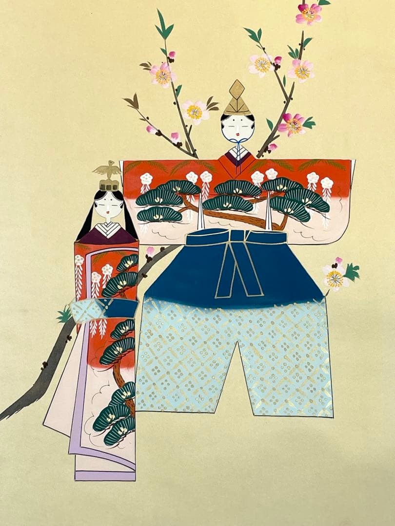 長谷川清堂 「雛之図」 真筆肉筆品 ひな祭り 日本画 掛け軸 掛軸 茶掛 絵画