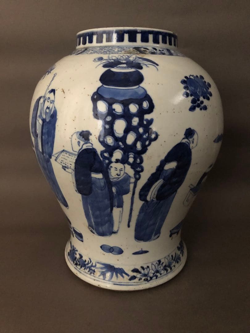 中国骨董 古美術 青花人物紋 壺