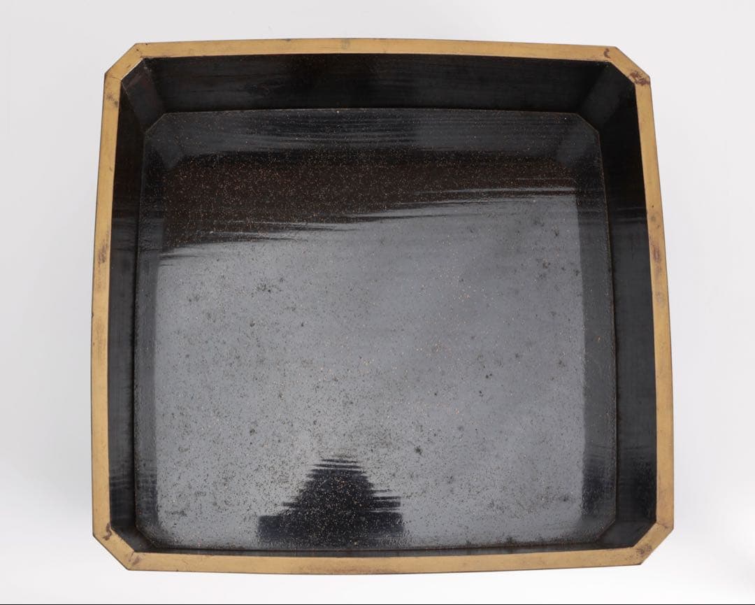 時代漆器 黒漆金蒔絵 花車文 ー段重箱 共箱付 菓子器 御節料理 古美術 骨董品