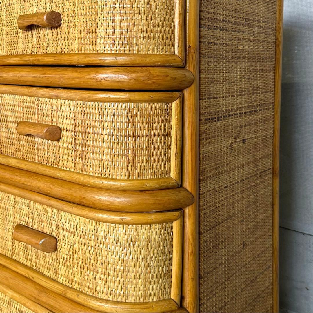 ラタン꧂ 70s〜80s昭和レトロ♢ ラタンチェスト 5段 籐家具 ナチュラル