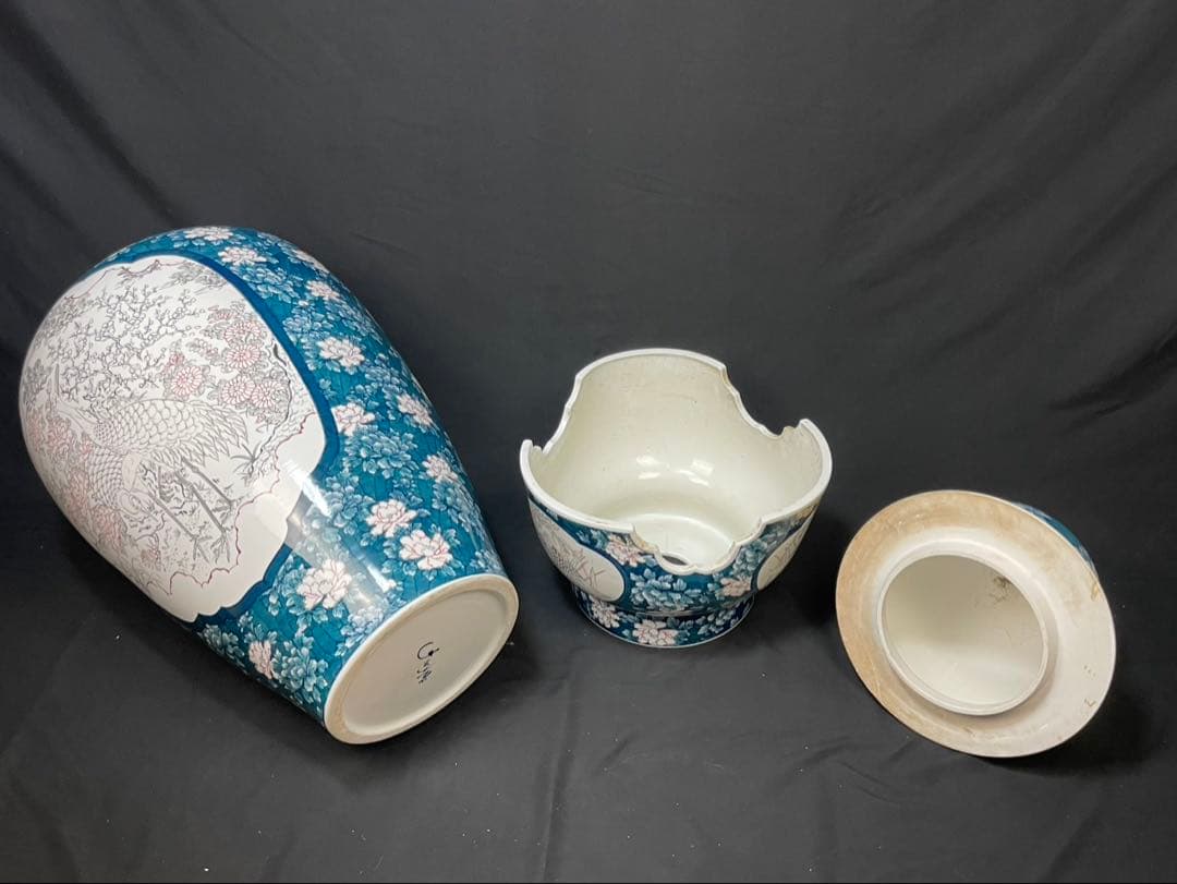 有田焼 特大 染付 牡丹孔雀図 花鳥絵 飾壷 光右衛門作 沈香