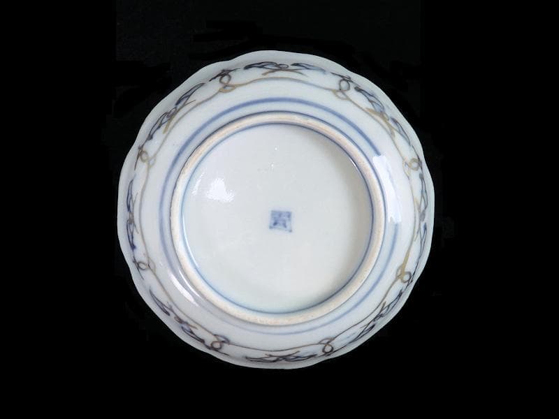 古伊万里　金襴手　陽刻　窓絵　花の図　４寸皿　４枚　E111AS-fblc