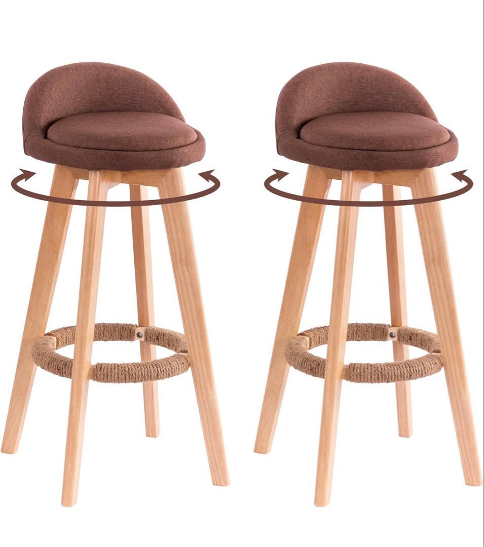 iodoos カウンターチェア 木製360度回転 生地 2脚セット ブラウン