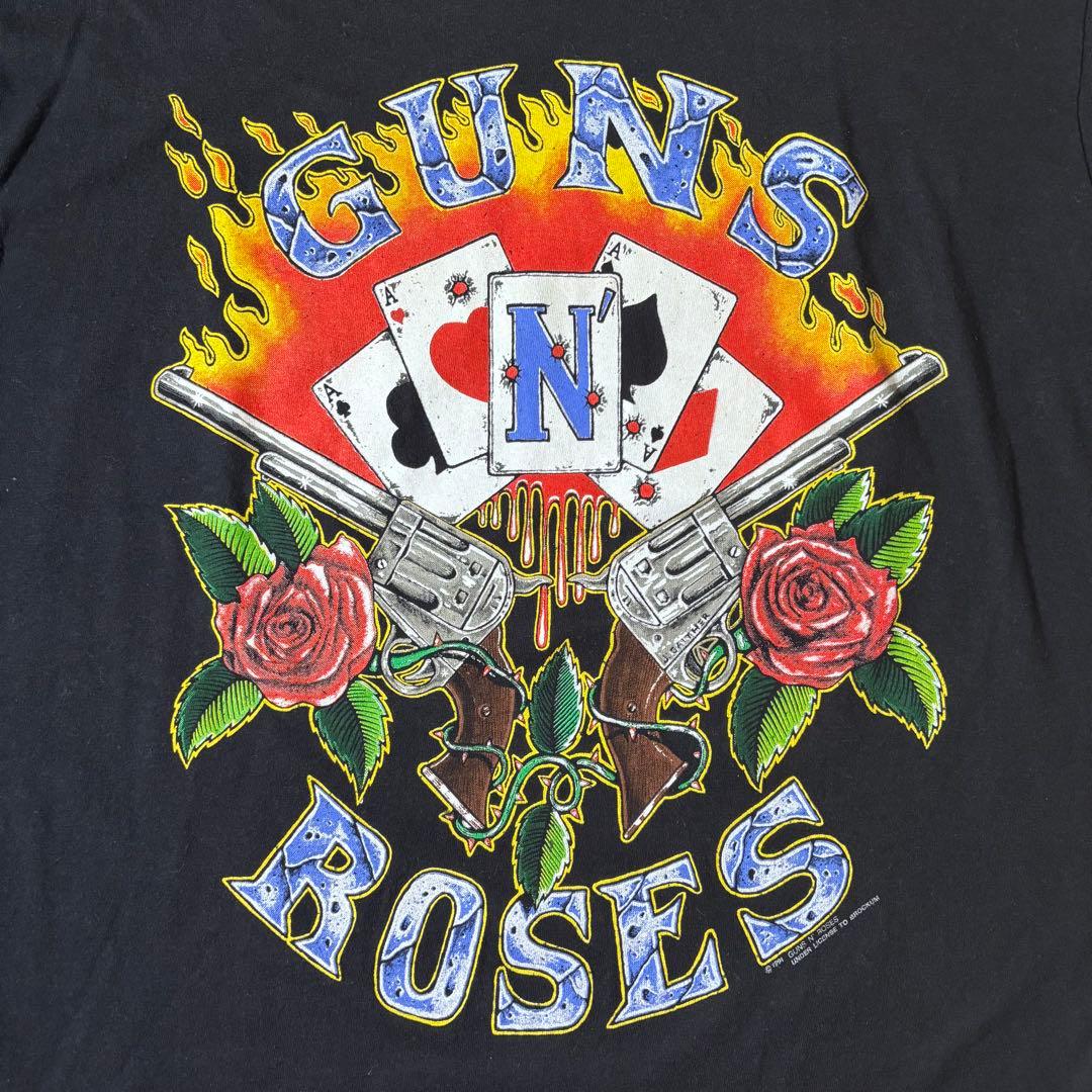 本物 レアカラー 90's Guns N' Roses 拳銃×トランプ×薔薇 T