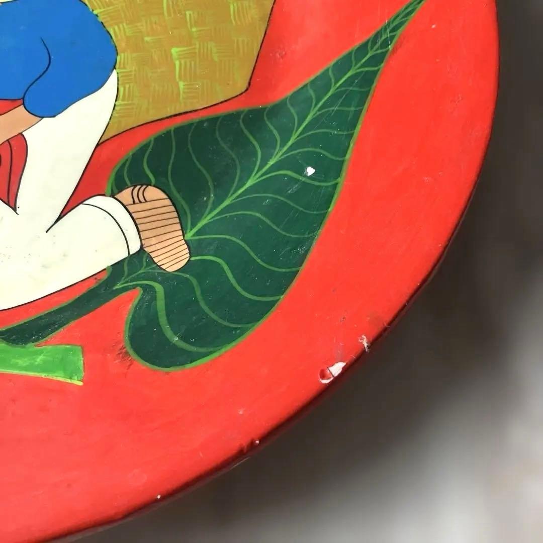 匿名配送ヴィンテージ 】メキシコ絵皿大 植物カラーのお花イラストの