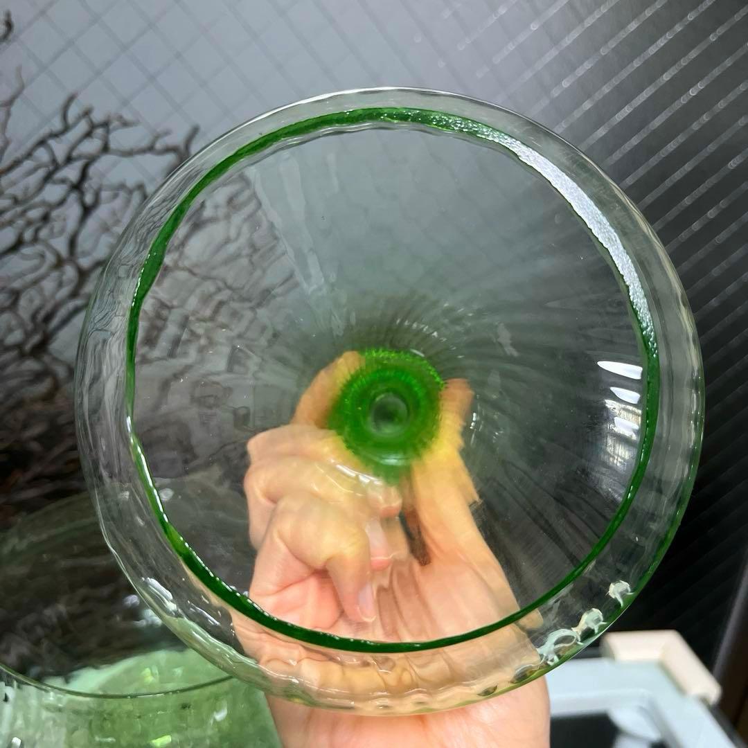 骨董 時代ガラス ライムグリーン ボンボニエール 菓子器 キャニスター