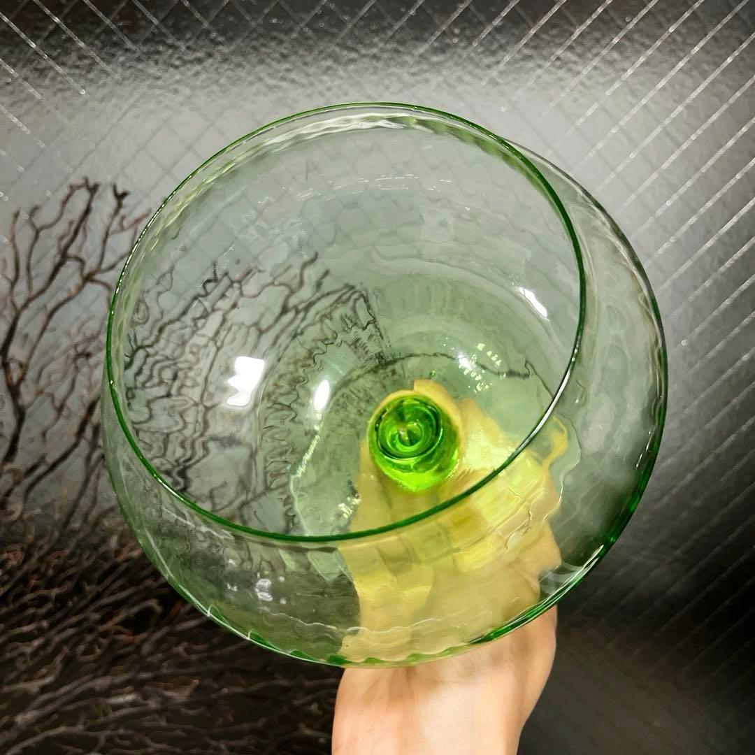 骨董 時代ガラス ライムグリーン ボンボニエール 菓子器 キャニスター