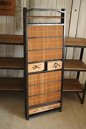 古い竹簾屏風 衝立 目隠し 四つ折り 透かし彫り 古民家 古道具