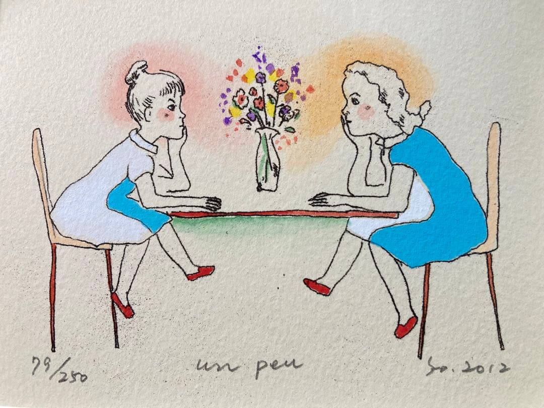 真作保証】山本容子「un peu」手彩色エッチング 直筆サイン 版画 銅