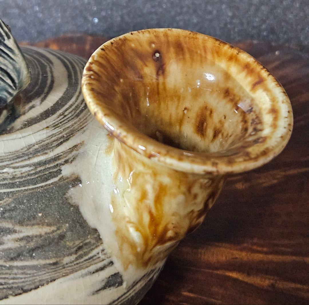 【上作品❗】沖縄の焼物　琉球壺屋焼　作家物　シーサー飾り　練込文　カラカラ　徳利