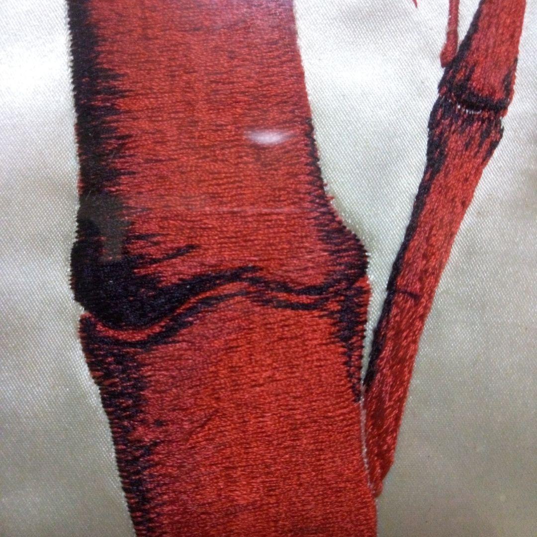 赤竹の刺繍額、刺繍アート、赤竹、朱竹、額付き工芸品、