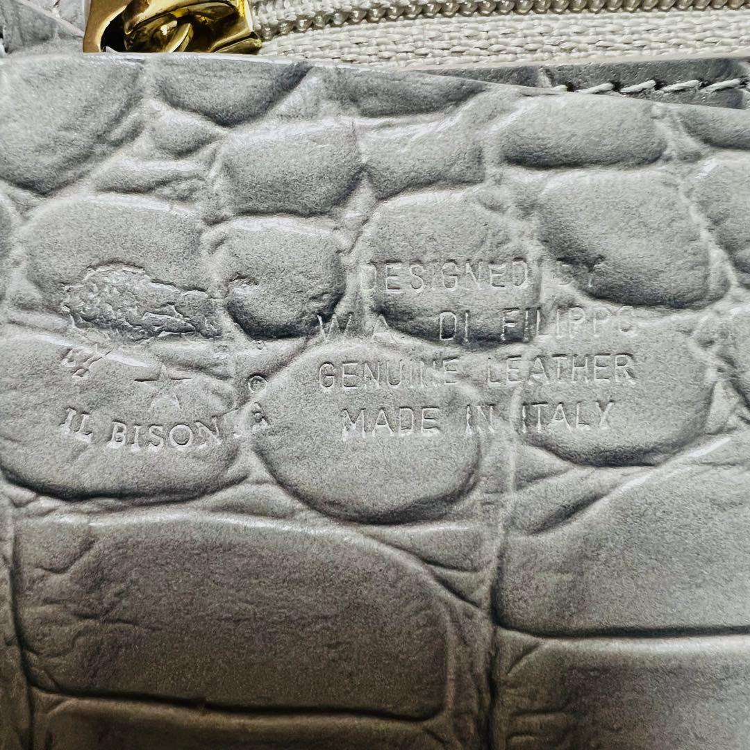 【希少】IL BISONTE クロコ型押し　二つ折財布　本革　バイソン刻印　高級