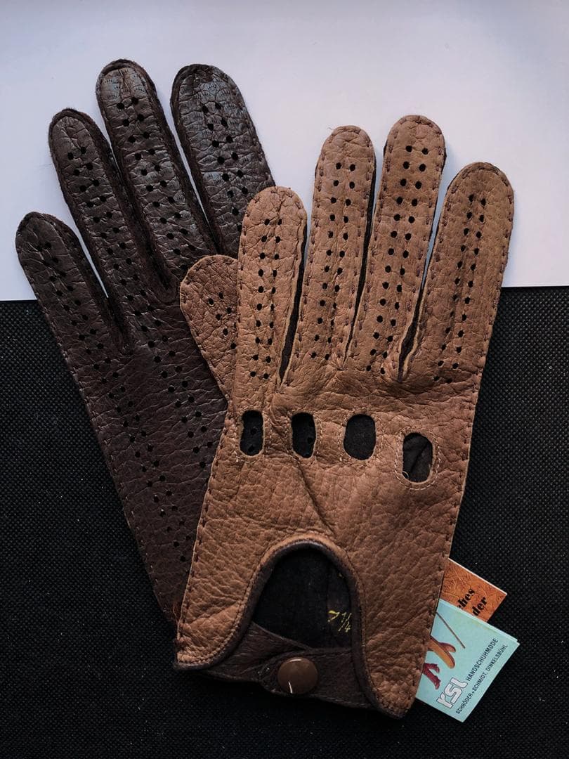 ストア ペッカリー革製ドライビンググローブ（rsl / ドイツ製 / こげ茶